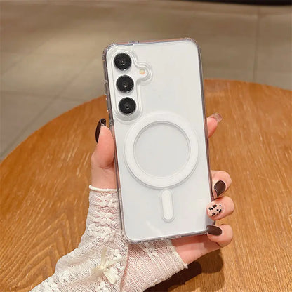 For Samsung S25FE Case Simple Transparent Acrylic Magnetic Skin-friendly PC Cover For Samsung S25 FE Shockproof Bumper Funda