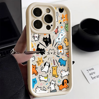 Painted Phone Case for Apple iPhone 17 16 15 14 13 12 11 Pro Max 7 8 Plus SE Air Cases Minimalist Cartoon Animals Doodle Style