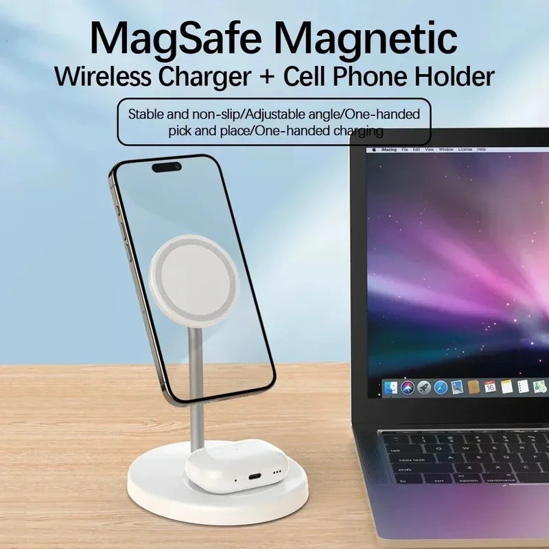 Desktop Magnetic 2 in 1 Wireless Charger Stand For iPhone17 16 15 14 13 12 Pro Max AirPod Pro Fast Phone Charging Station Holder
