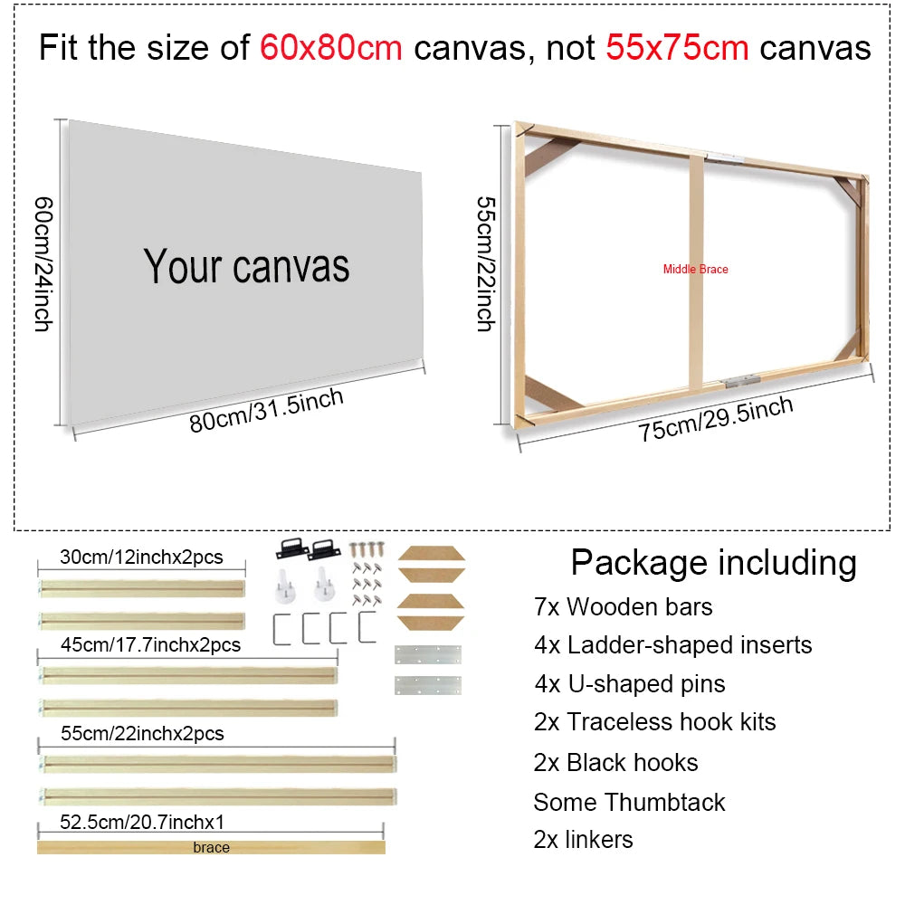 Various Sizes Canvas Frame Wooden Frames Natural Wooden Photo Oil Painting Canvas Diamond Painting Frames Canvas Wood Wall Frame