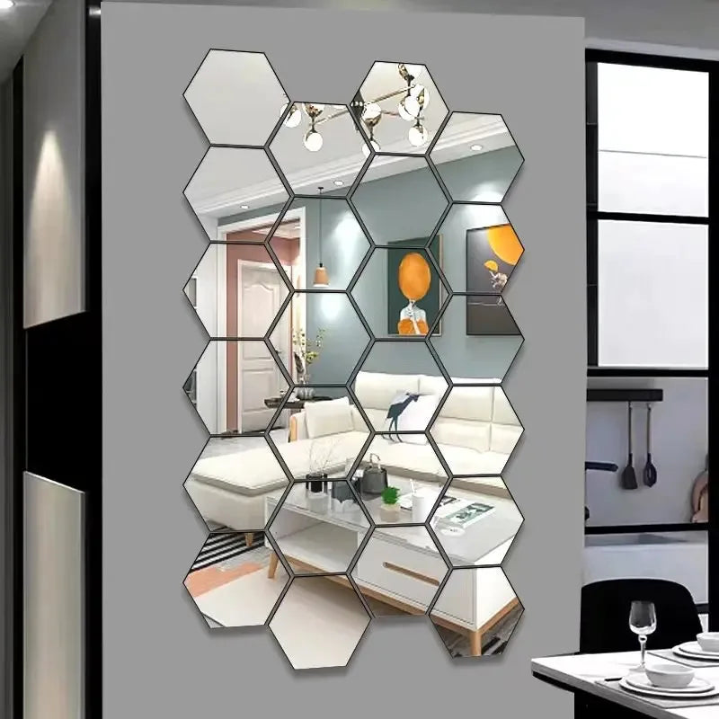 Hexagon Acrylic Mirror Wall Stickers – 6 or 12 Piece Set