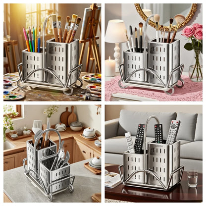Kitchen Cutlery Organiser, Stainless Steel Utensil Holder for Spoon Fork Knife, Multifunctional Desktop Tableware Storage Rack