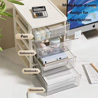 Clear Desktop Storage Box with Drawer Heightened Table Organizer Plastic Office Storage Cabinet for Stationery Cosmetics