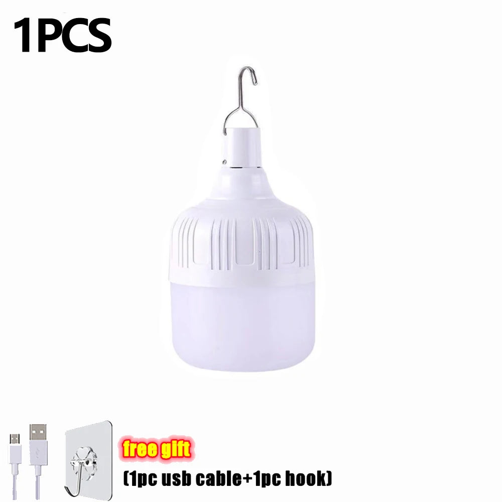 1-8pcs Portable Outdoor Camping Lights USB Rechargeable Lamp LED Emergency Bulb Hook High Power Tents Lantern Night Lights Bulb