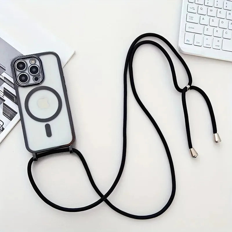 Crossboby Lanyard Plating Phone Case For iPhone Air 17 16E 16 15 14 13 12 11 Pro Max For Magsafe Magnetic Necklace Cord Cover