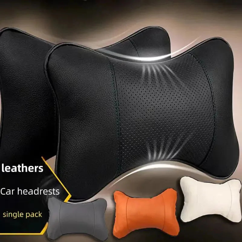 Car Neck Pillow PU Leather Ergonomic Headrest Support Cushion Filled Fiber Comfort Relief Universal Fit Cervical Anti Slip