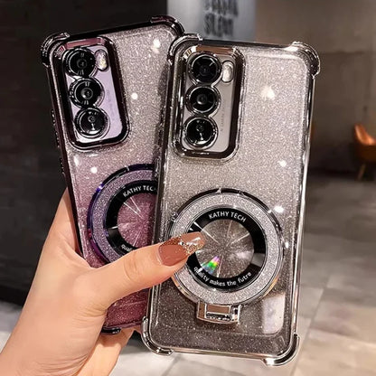 Glitter Bracket Case for Samsung Galaxy S26 Ultra S25 FE S24 S22 S23 Plus Note 20 Ultra Magnetic Stand Clear Gradient Soft Cover