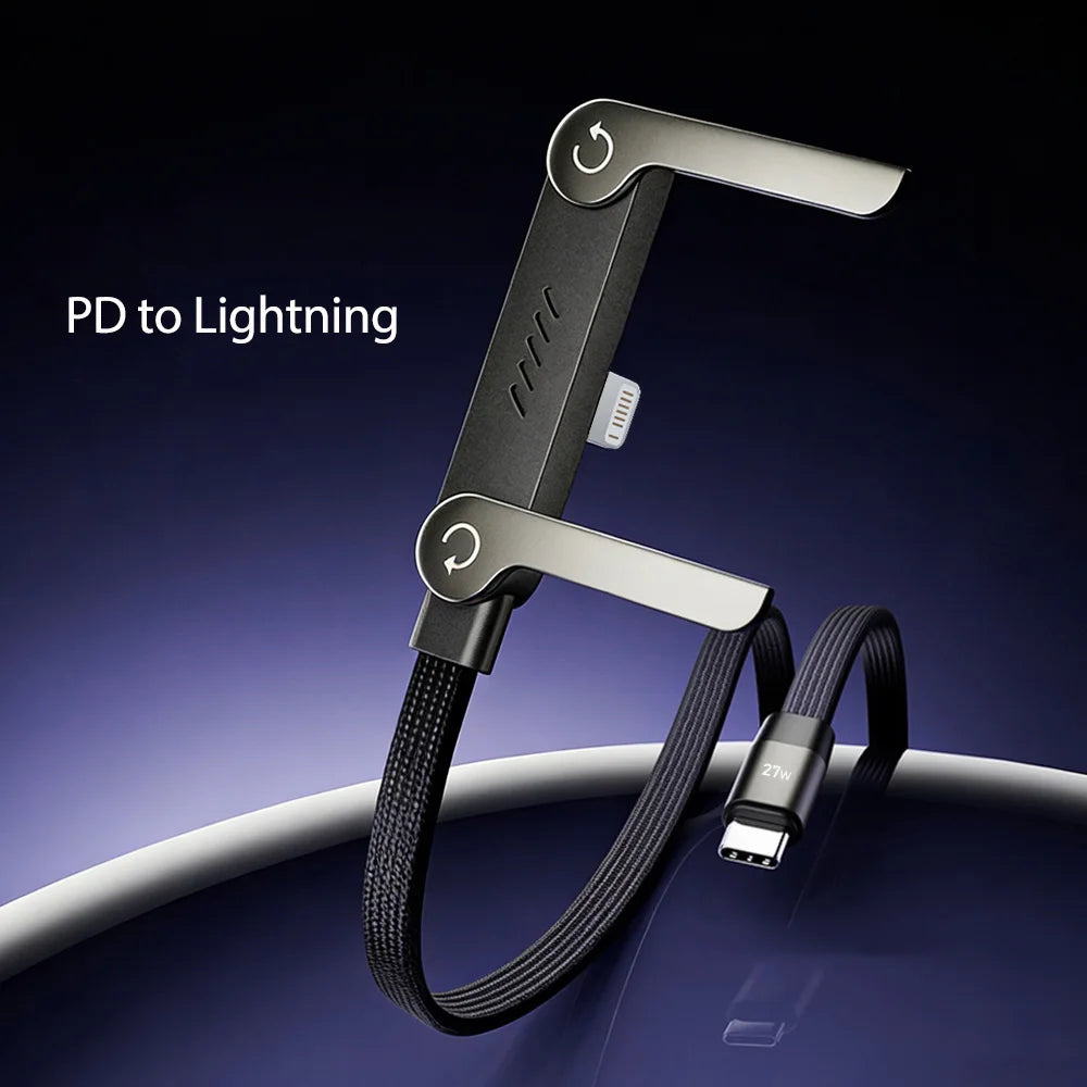 27W PD to Lightning Fast Charging Cable Foldable Stand Charge 2-in-1 Type-C to Lightning Charging Data Wire For iPhone 14 13 12