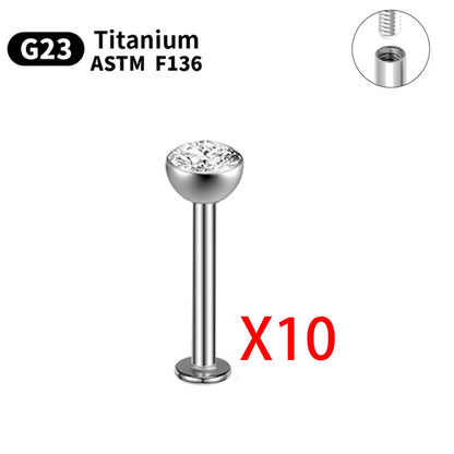 G23 Titanium Piercings Labret Stud Kit – 1/5/10pcs Lip, Nose, Eyebrow, and Cartilage Body Jewelry
