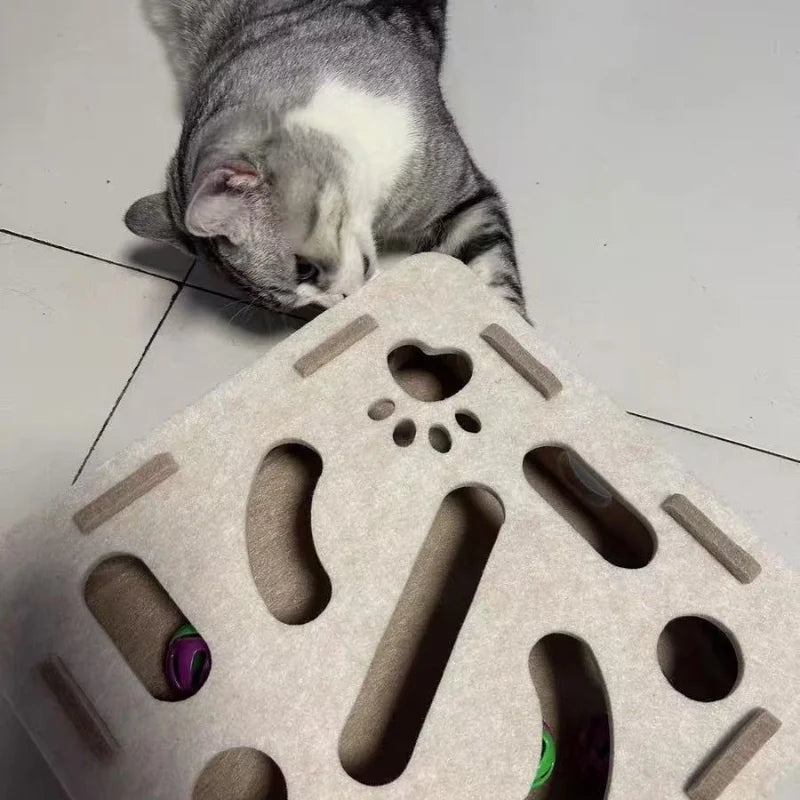 Indoor Cat Puzzle Toy Felt Exercise Box with Ball - Entertainment And Hunting Simulation for Cats Sports And Entertainment