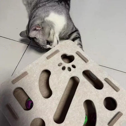 Indoor Cat Puzzle Toy Felt Exercise Box with Ball - Entertainment And Hunting Simulation for Cats Sports And Entertainment