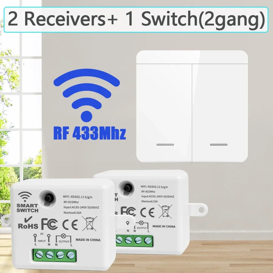 86 Wireless Smart RF 433Mhz Wall Panel with Remote Control 1/2/3gang Mini Relay Receiver Home Led Light Lamp Switch