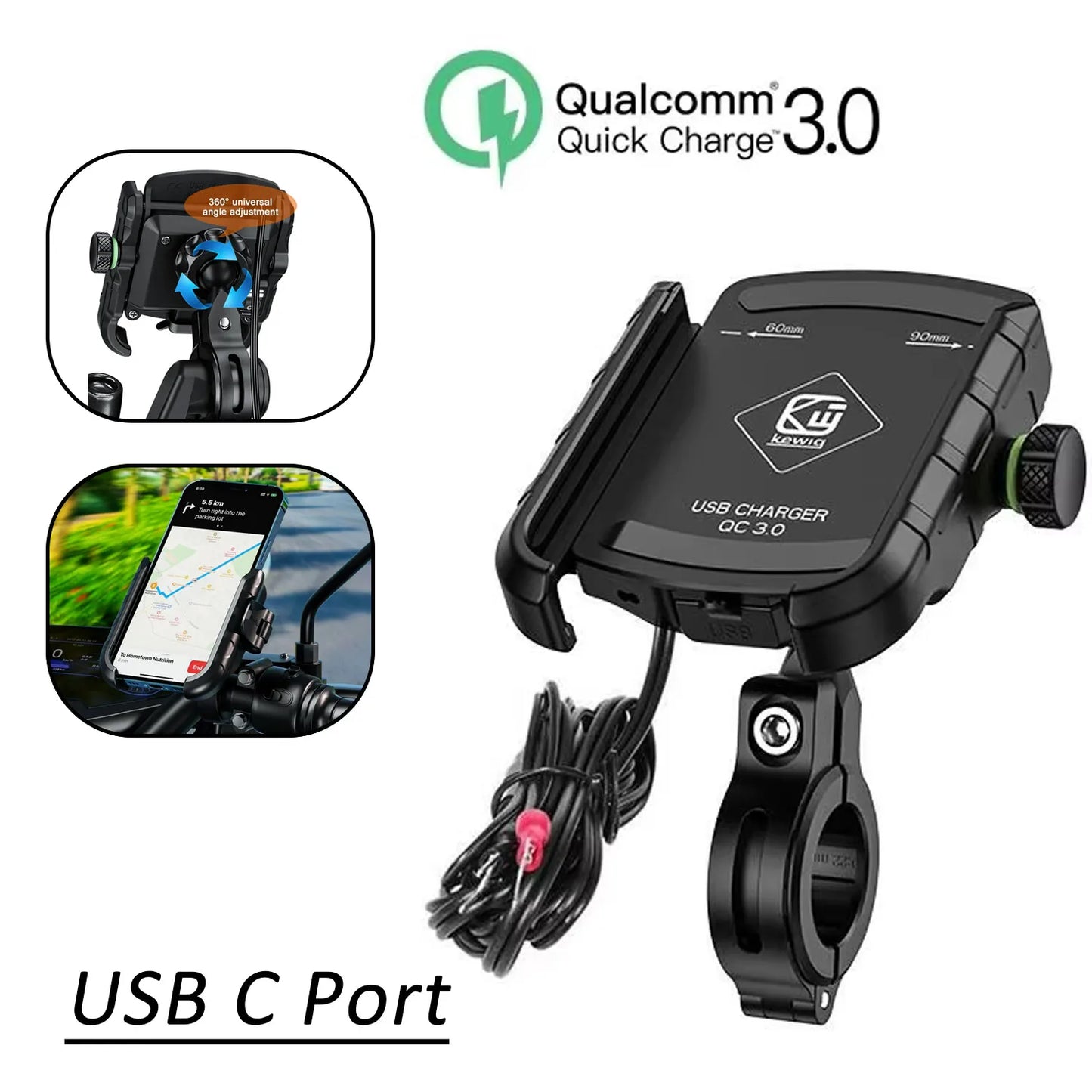 Motorcycle Phone Holder Quick USB Charger Fast Wireless Charging Moto Motorbike Mirror Stand Cellphone Handlebar Mount Support