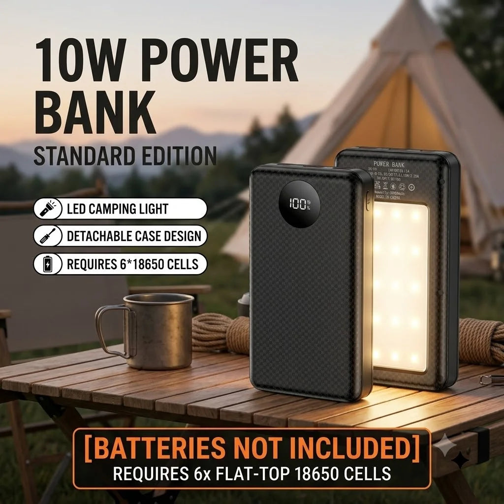 6×18650 Battery Storage Box DIY Power Bank Shell Dual USB-C Output Portable Charging Holder Built-in Camp Light for Mobile Phone