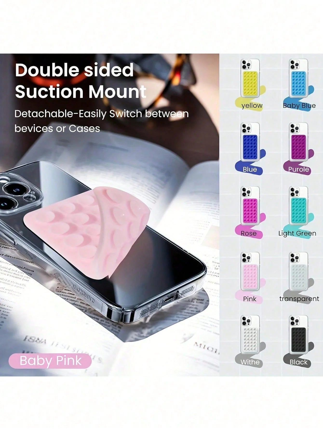 Double-Sided Silicone Suction Cup Phone Holder 28 Pads Universal Stand for Tablet & Charger
