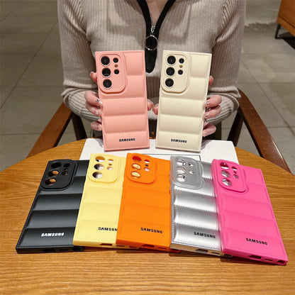 Wave Puffer Down Jacket Phone Case Samsung S26 S25 S24 S23 S22 Ultra S21 Plus Note 20 A72 A54 Solid Color Shockproof Soft Cover