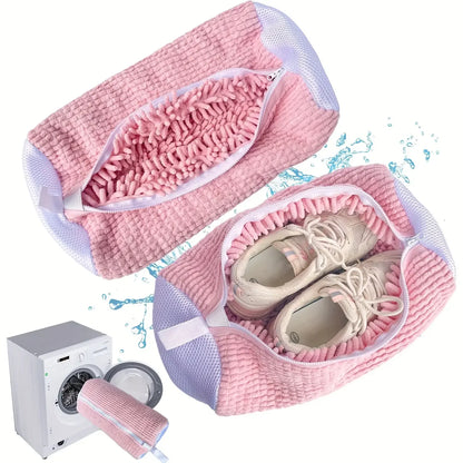Machine washable shoe washing and drying bag, soft fiber—durable polyester shoe cover, adjustable shoelaces, durable shoe washin