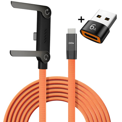 240W Super Fast Charging Data Cable 2-in-1 Folding Stand For IPhone 15-17 For Android Holder Charger Cable C To C, USB To C