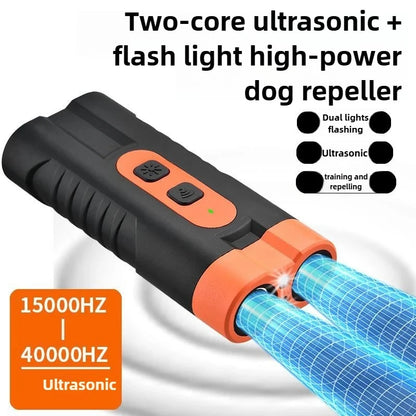 Dual Head Ultrasonic Dog Repeller & Trainer with LED Flashlight