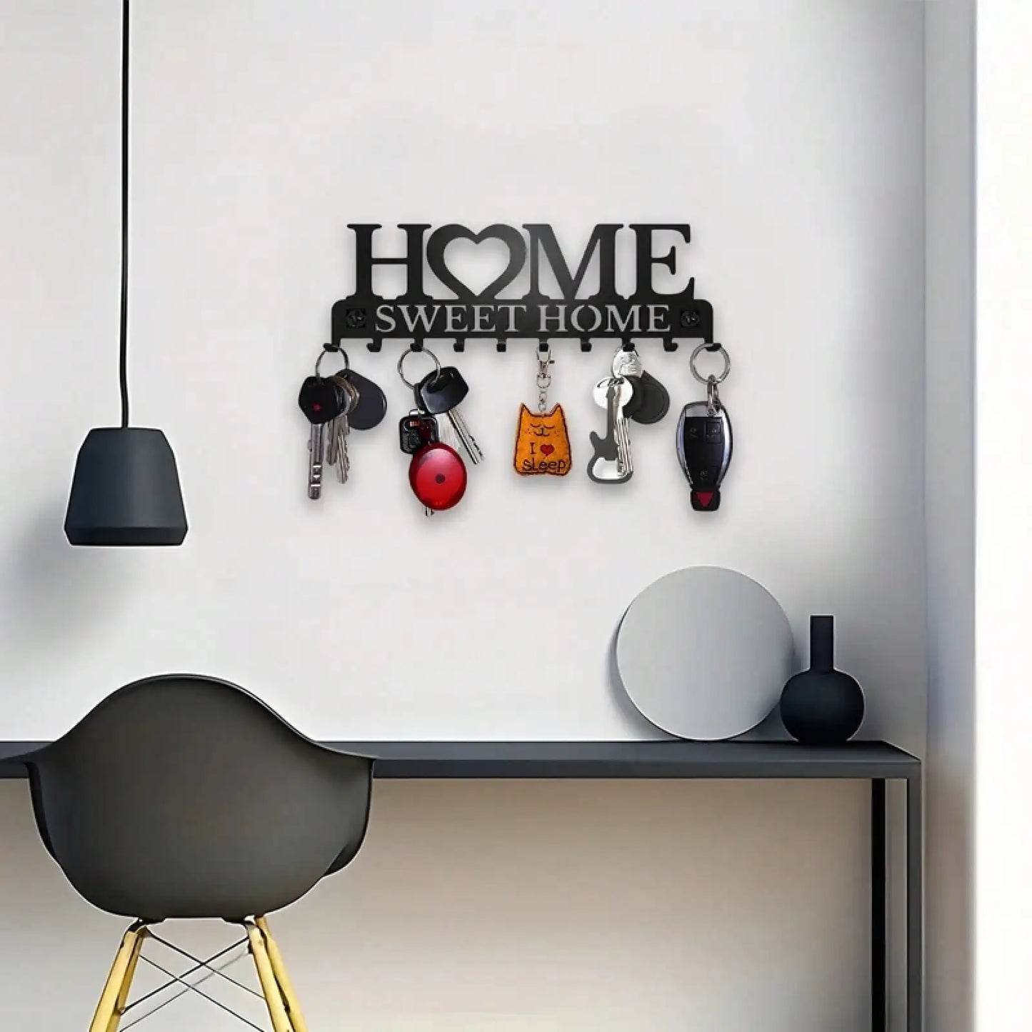 1Pc Black Metal Wall Mount Key Holder, Sweet Home Style Key Rack With 10 Hooks, Practical Key Hanger