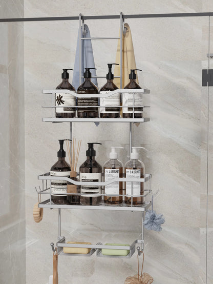 Over the Door Hanging Shower Caddy No-Drill Removable Bathroom Organizer Storage Rack for Shower Gel Soap Towels