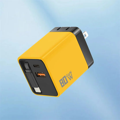 80W USB C Fast Charger with Retractable Type C Cable PD Charging for iPhone 17 16 15 Samsung Xiaomi iPad Phone Quick Charger