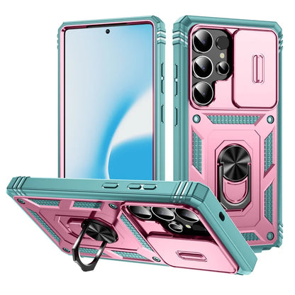 Heavy Duty Armor Phone Case For Samsung Galaxy S25 S24 S23 S22 S21 Ultra S20 FE Plus Note 20 Ultra Lens Protect Ring Stand Cover