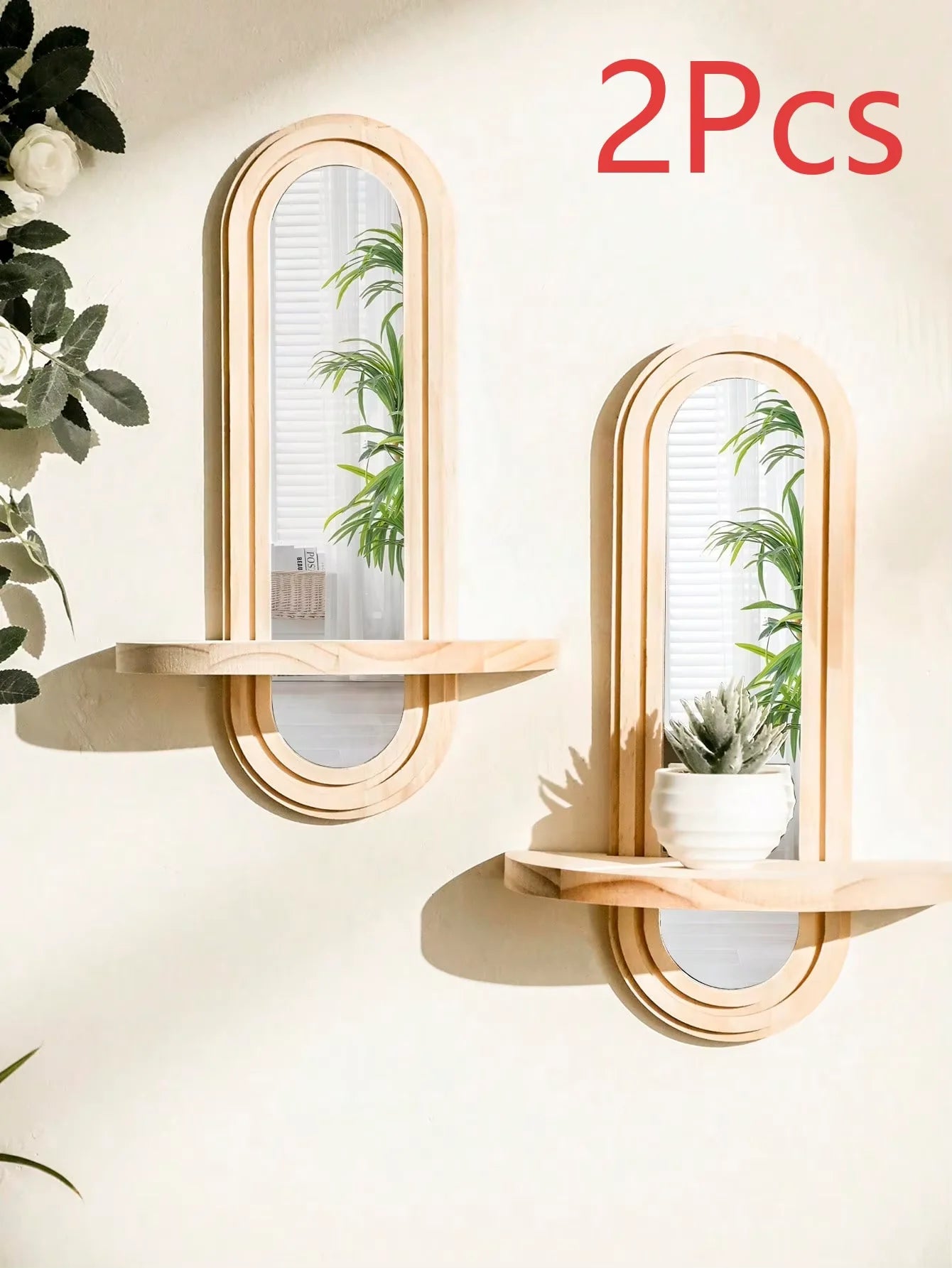 1Pc Boho Style Wooden Wall Shelves - Geometric Wall Mounted Shelves, Natural Wood Finish, Modern Home Decor, Plant Decorative