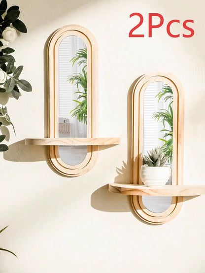 1Pc Boho Style Wooden Wall Shelves - Geometric Wall Mounted Shelves, Natural Wood Finish, Modern Home Decor, Plant Decorative