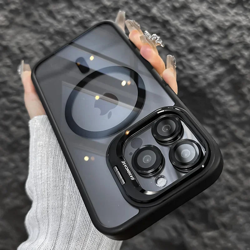 Luxury Magnetic Shockproof Phone Case For iPhone 16 15 14 13 12 11 Pro Max Plus Pro Funda Stand Glass Lens Protection Back Cover