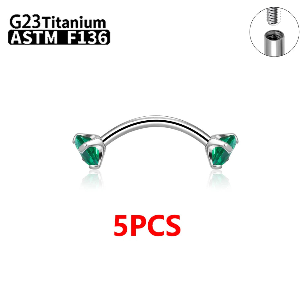 G23 Titanium Eyebrow Piercing Jewelry with Zircon – 1/5/50pcs Wholesale