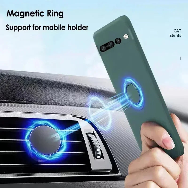 Original Liquid Silicone Rotable Ring Holder Case For Google Pixel 11 Pro XL 10A 9A 8 7 Pro Wrist Strap Skin Feel Protect Cover