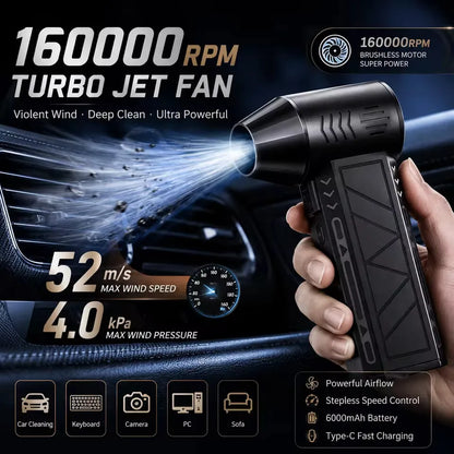2026 New  Brushless Turbo Fan 240W High-Speed Portable 8000mAh Rechargeable 57m/s Typhoon Wind Type-C Charging Camping Fan