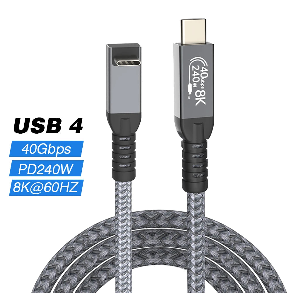 Thunderbolt USB 4 90 Degree Angle Cable 40Gbps USB4 Elbow Type C Thunderbolt3 4 Data Transfer Cable USB C PD240W Fast Charging