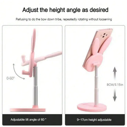 Adjustable Foldable Rabbit Shaped Phone Holder For Bathtub Phone Holder for Desk Lovely Rabbit Ear Cell Phone Stand For iPhone Samsung Universal Adjustable Phone Stand