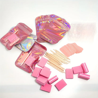 15Set Press On Nail Tool Prep Kit, 75pcs Disposable Manicure Kit with Nail File, Buffer, Adhesive Nail Tabs, Wood Stick, Hologra foil nail art nail art stickers nail wraps nail art stickers nail sticker