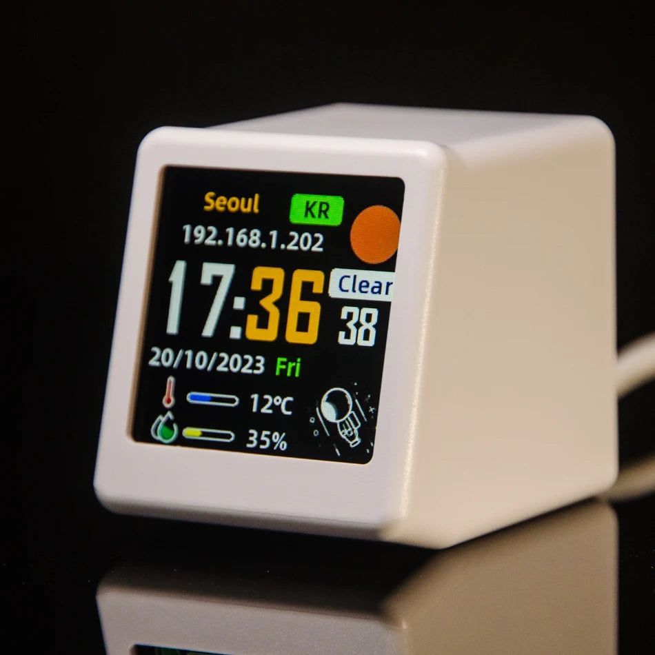 GeekMagic Super Cool Mini WiFi Desktop Weather Digital Clock Station with IPS LCD Screen Gadget for Decoration