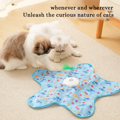 Cat Toys Interactive Hide and Seek Cat Toy with Bird Chirpping Motion Activated Moving Concealed Feathers Cats Kitten Teaser Toy