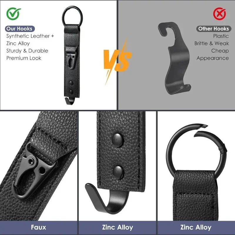 Car Interior Accessories PU Leather Hooks Storage Clips Front Seat Headrest Organizer Holder Auto Fastener Hangers Space Saving