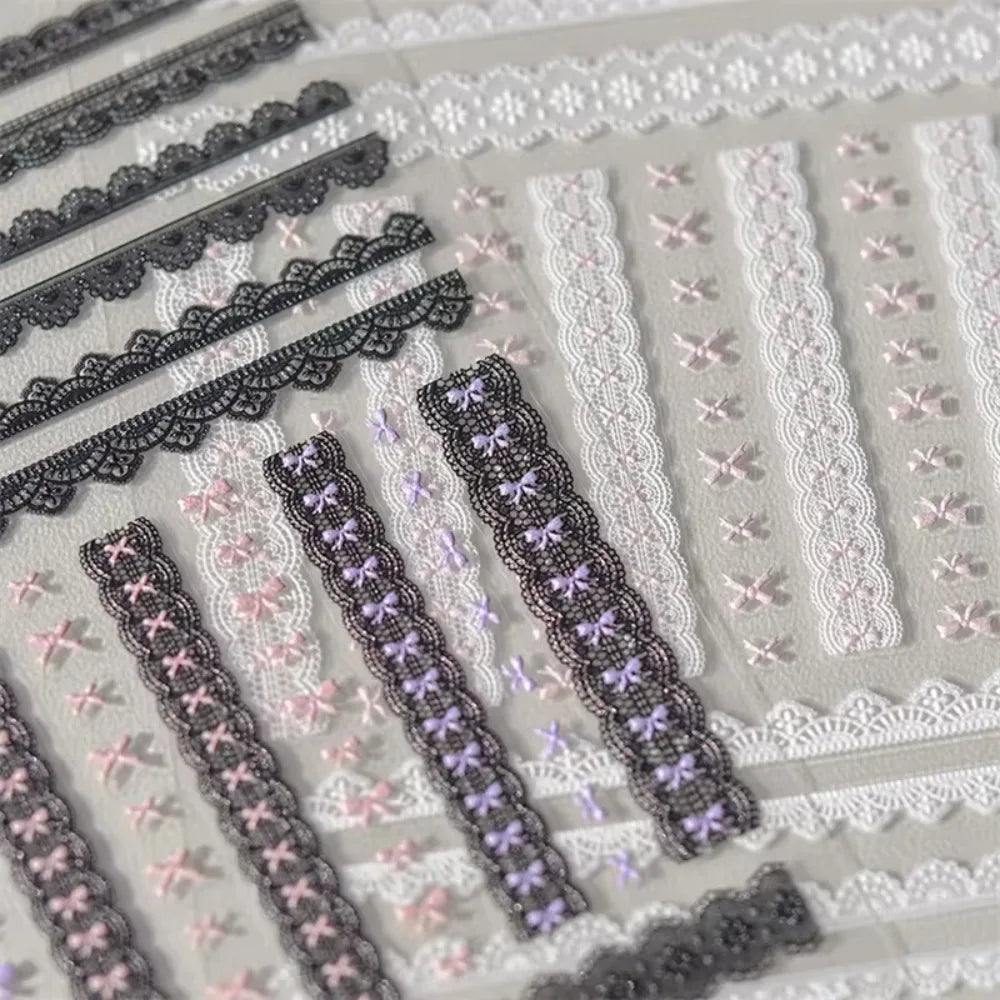 1pcs 5D Relief Kawaii Lace Nail Art Stickers Sweet Cool Japanese Lattice Nail Decoration Decals Self-Adhesive Accessories DIY