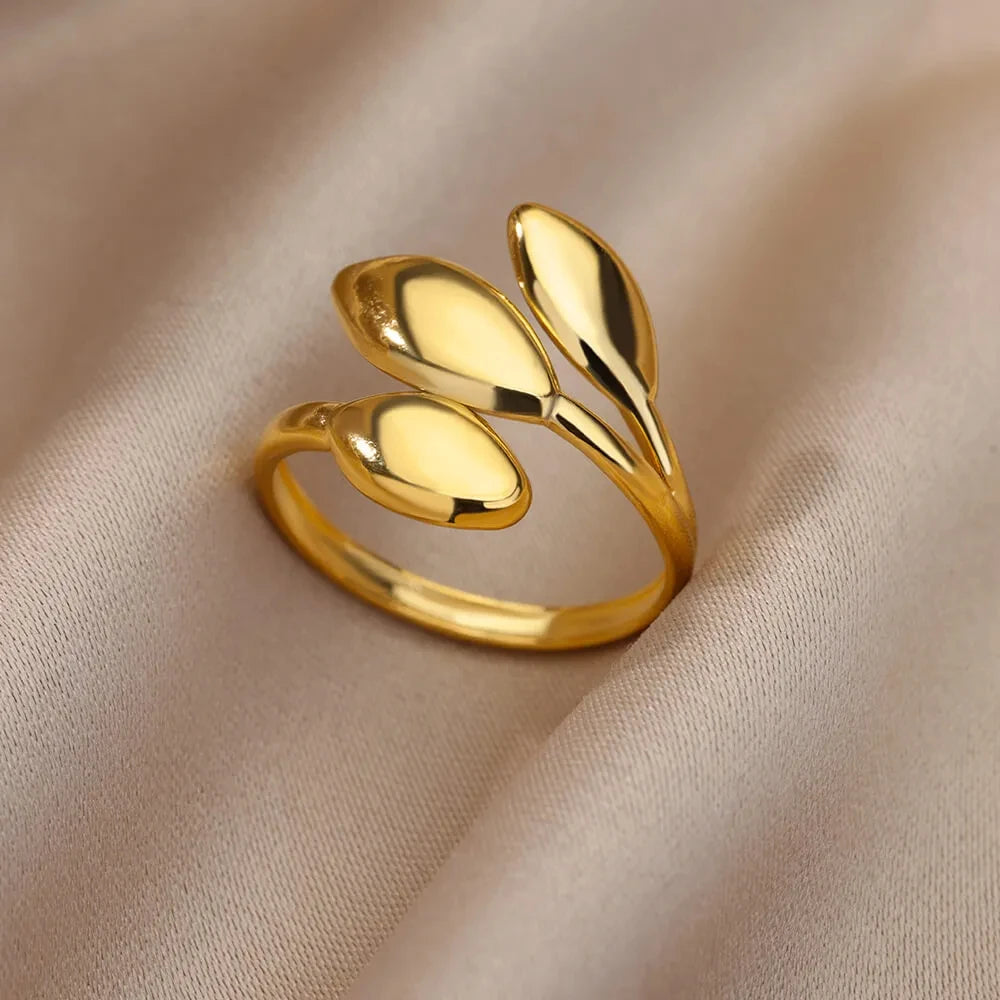 316L Stainless Steel Geometric Open Ring – Gold Color Waterproof Wedding Band