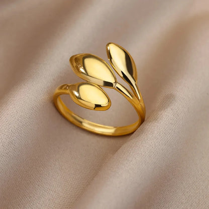 316L Stainless Steel Geometric Open Ring – Gold Color Waterproof Wedding Band