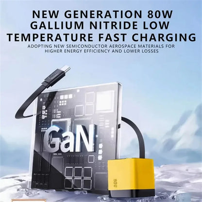 80W USB C Fast Charger with Retractable Type C Cable PD Charging for iPhone 17 16 15 Samsung Xiaomi iPad Phone Quick Charger