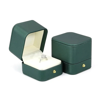 Vintage Double Slots Ring Jewelry Box – PU Leather Storage Case for Wedding, Engagement, & Gift