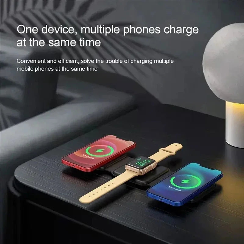 3-in-1 Magnetic Portable Wireless Charger Pad Fast Charging Dock For iPhone 17 16 Pro Max Apple Watch 9 8 AirPods Charge Station