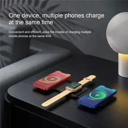 3-in-1 Magnetic Portable Wireless Charger Pad Fast Charging Dock For iPhone 17 16 Pro Max Apple Watch 9 8 AirPods Charge Station