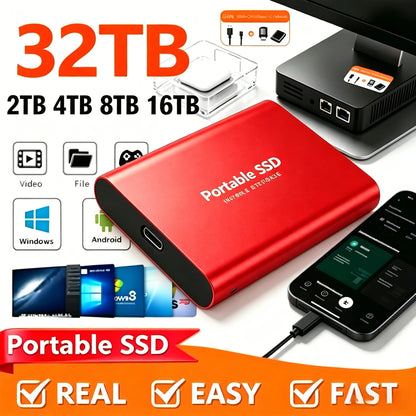 16TB Mass Storage Portable SSD 1TB 2TB 4TB 8TB USB3.2 External Hard Drive High Speed Solid Disk for All Devices