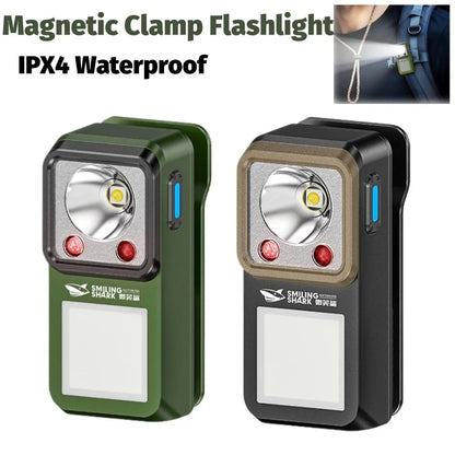 LED Magnetic Clamp Flashlight Outdoors Ultra-long-lasting Lighting Work Emergenc Lamp Clip-on Rechargeable Camping Hiking Light