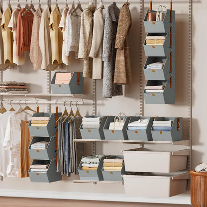 Hanging Closet Organizer 4 Tier - Clothes Hanging Shelves, Space-Saving Closet System, Storage Bins Bedroom Organization