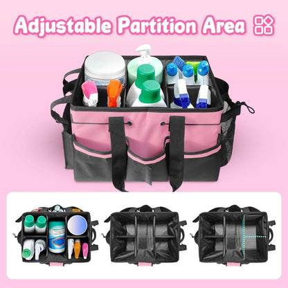 Large Cleaning Caddy Bag with Handle, Built-in Sturdy Support Board,  Multi-compartment Design Cleaning Supply Tote